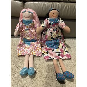 LOT of 2 POTTERY BARN KIDS 30-32" Tall PJ Plush Rag Doll Yarn Hair HENRIETTA G23